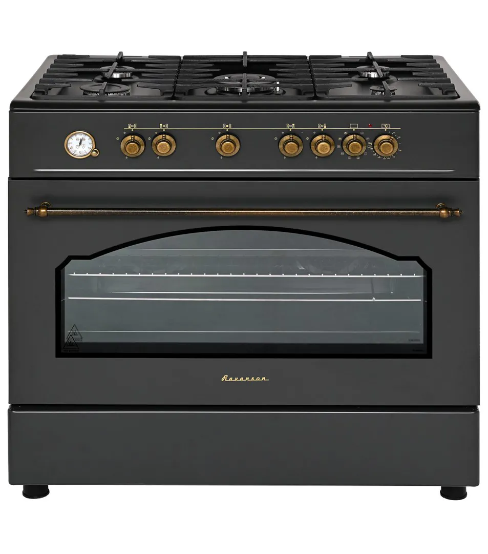 Ravanson Retro KWGE–90AR dujinė ir elektrinė viryklė (juoda)