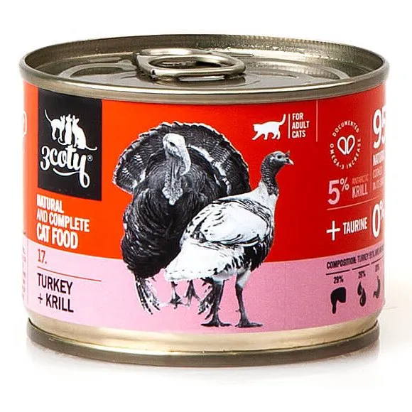 3COTY 17. Turkey and krill - šlapias kačių maistas - 180g