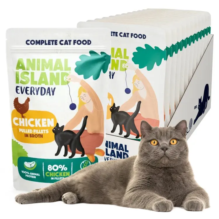 ANIMAL ISLAND Everyday Chicken fillets in broth - šlapias kačių maistas - 12 x 85g