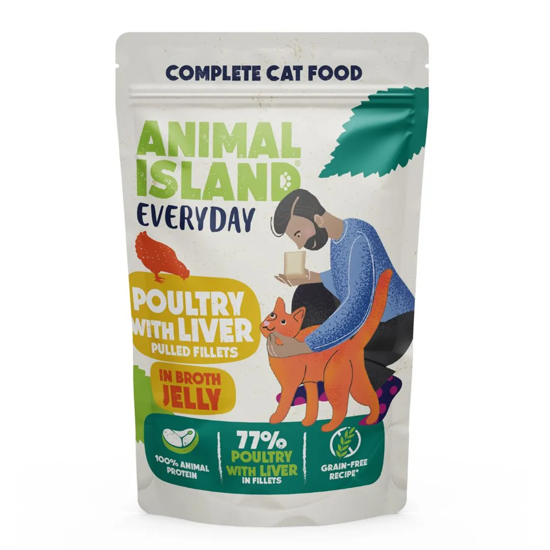 ANIMAL ISLAND Everyday Veal and poultry with liver - šlapias kačių maistas - 4 x 85g
