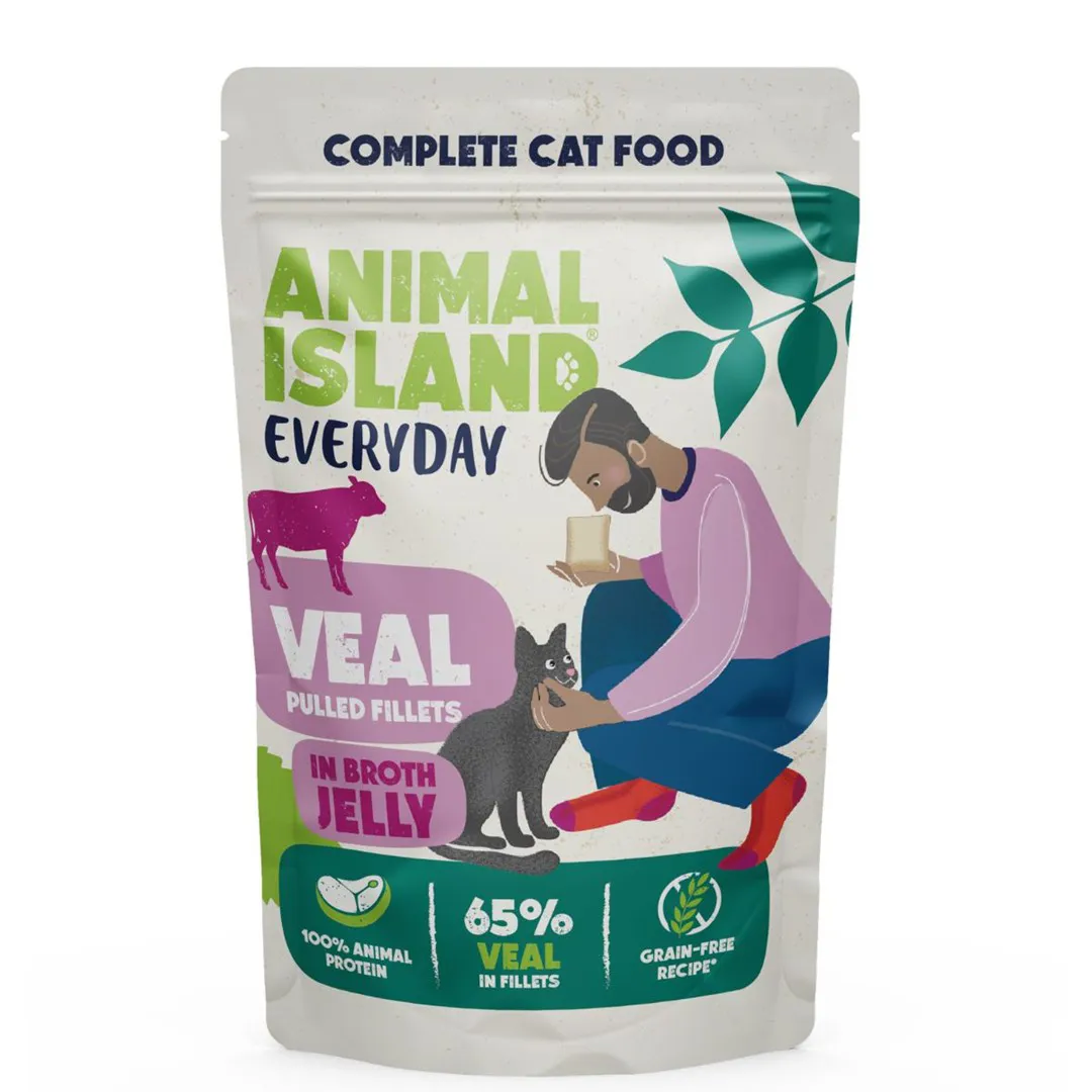 ANIMAL ISLAND Everyday Jelly Veal - šlapias kačių maistas - 12 x 85g