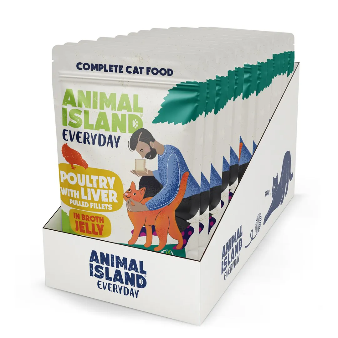 ANIMAL ISLAND Everyday Poultry and liver in jelly - šlapias kačių maistas - 12 x 85g