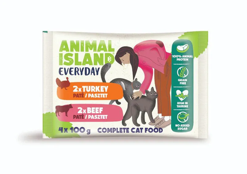 ANIMAL ISLAND Pate Beef / Turkey - šlapias kačių maistas - 4x100g