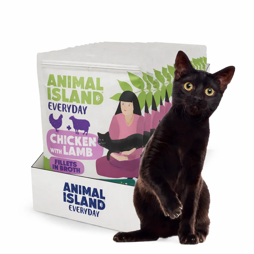 ANIMAL ISLAND Chicken with lamb Fillets in broth - šlapias kačių maistas - 12x85g