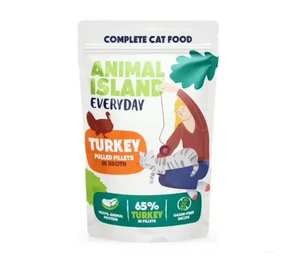 ANIMAL ISLAND Turkey in broth - šlapias kačių maistas - 40x85g