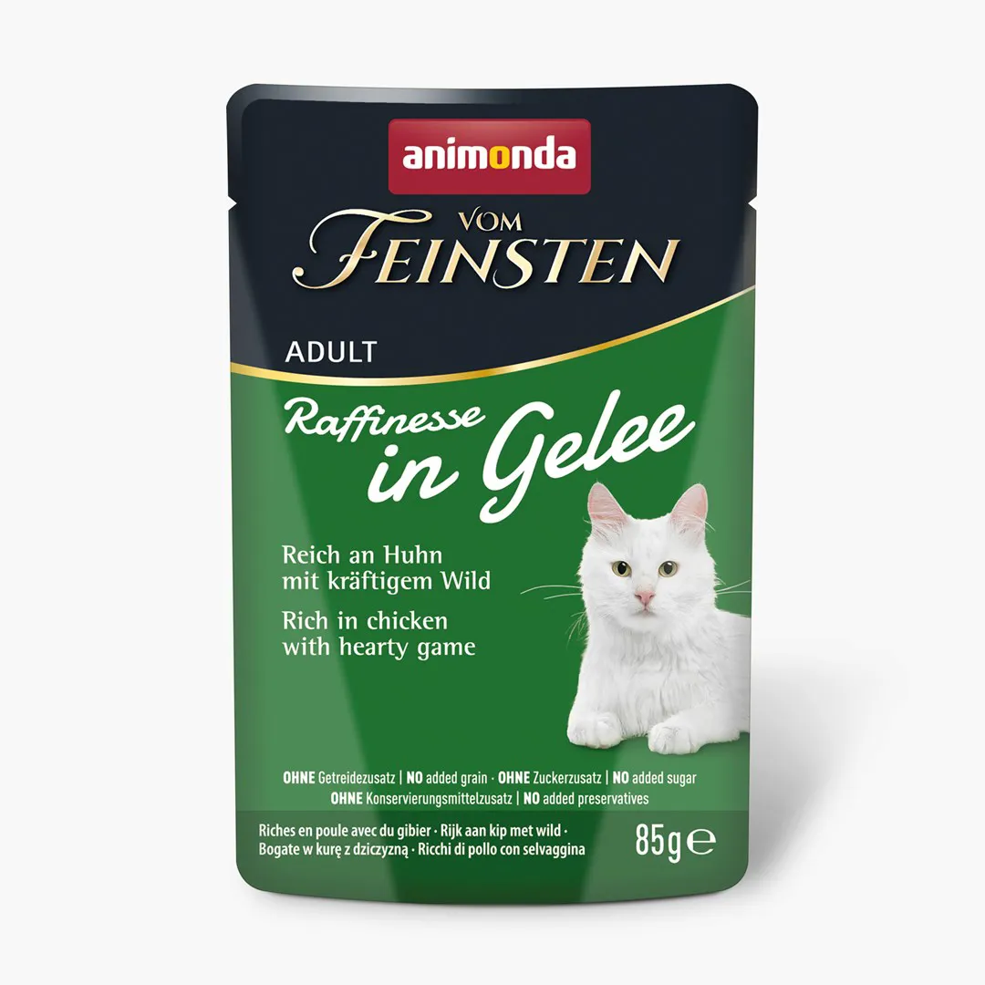 ANIMONDA Vom Feinsten Adult Raffinesse drebučiuose, turtingas vištiena su žvėriena - šlapias kačių maistas - 85 g