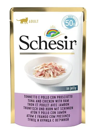 SCHESIR in jelly Tuna and chicken with ham - šlapias kačių maistas - 50 g