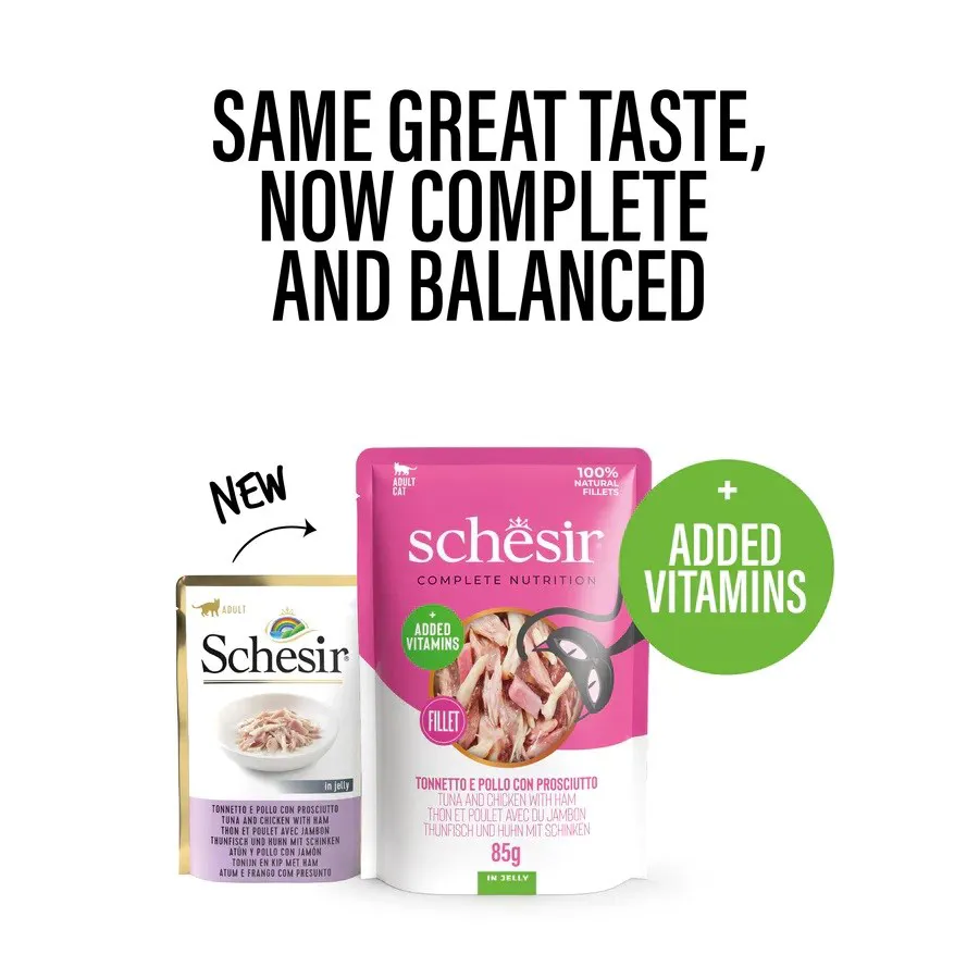 SCHESIR in jelly Tuna and chicken with ham - šlapias kačių maistas - 85 g