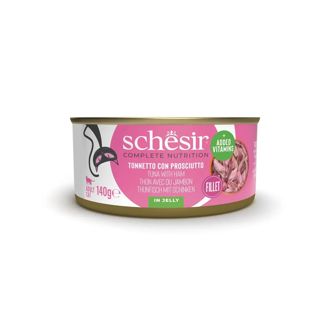 SCHESIR Tunas su kumpiu sultinyje - šlapias kačių maistas - 140g