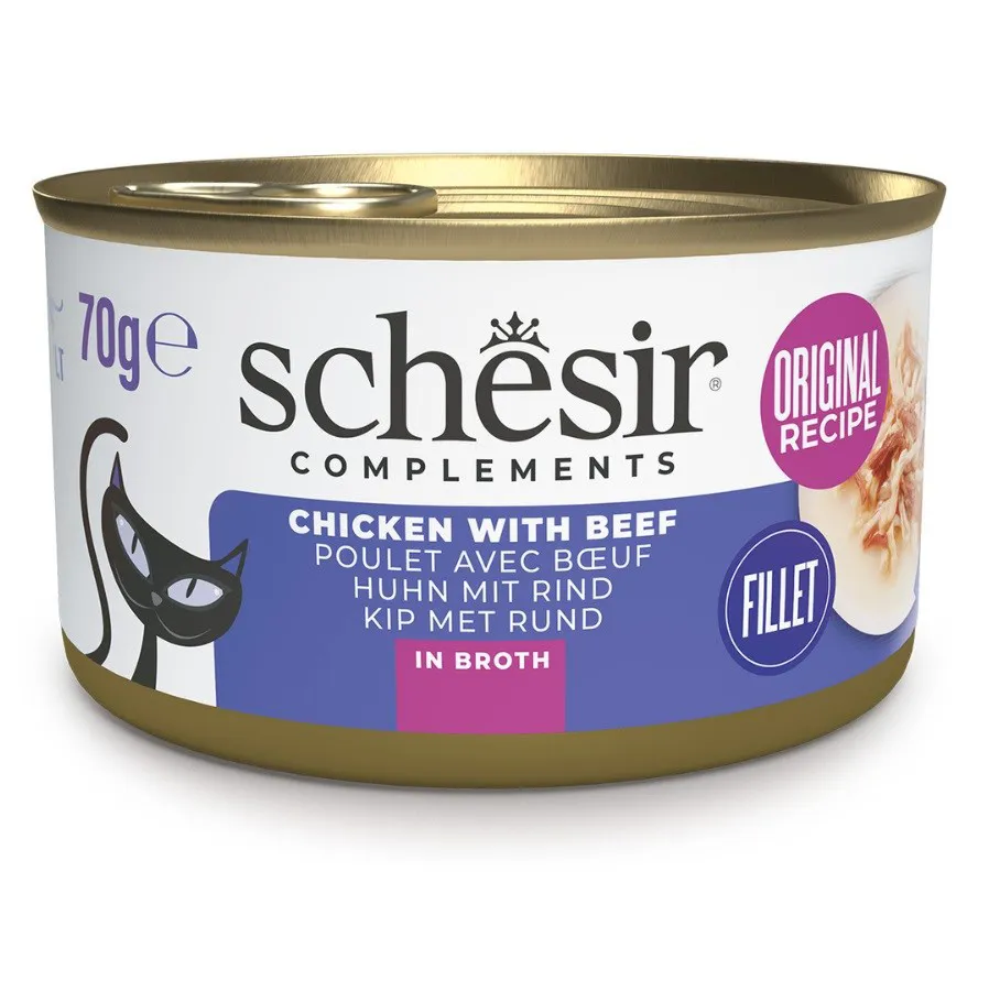 SCHESIR Chicken with beef in broth - šlapias kačių maistas - 70g