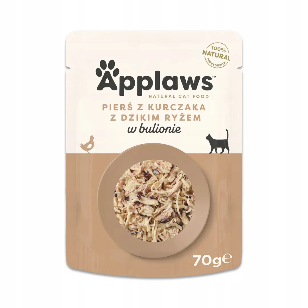 APPLAWS Chicken breast with wild rice in broth - šlapias kačių maistas - 70g
