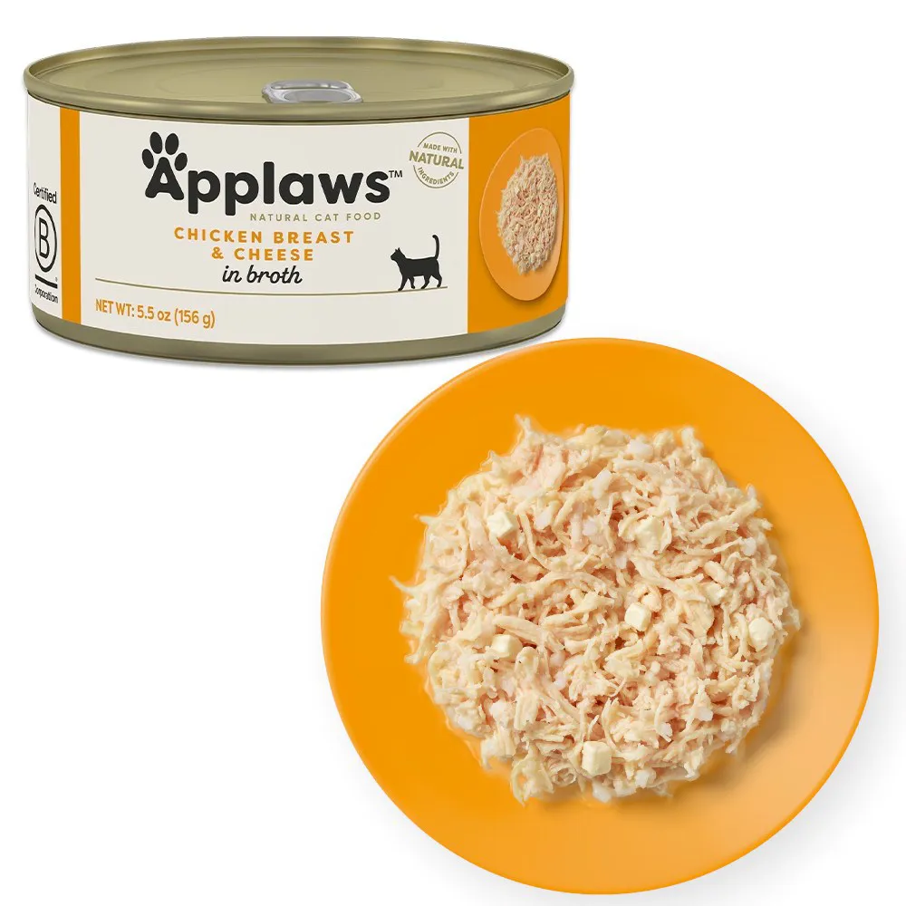 APPLAWS Chicken breast and cheese in broth - šlapias kačių maistas - 156g