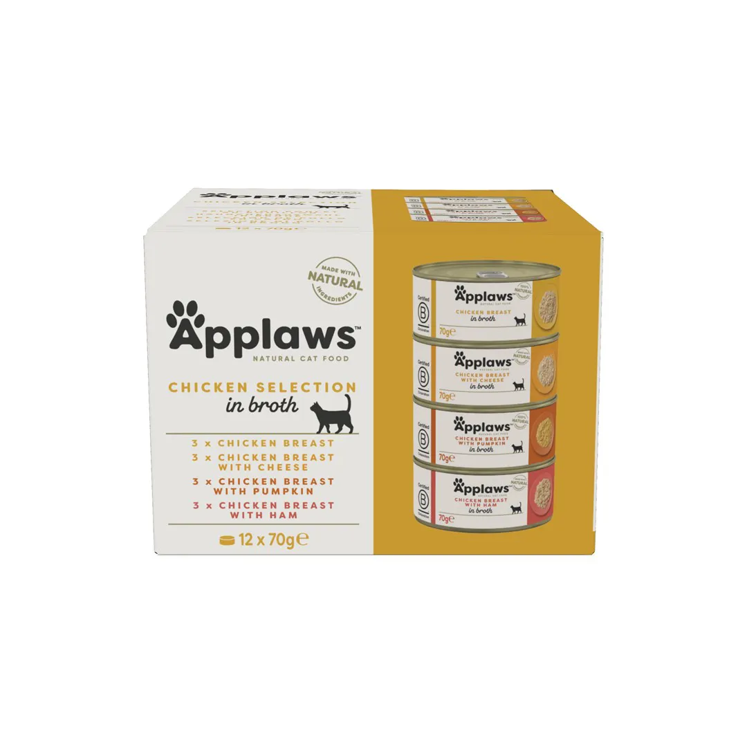 APPLAWS Chicken Selection in Broth - šlapias kačių maistas - 12x70g
