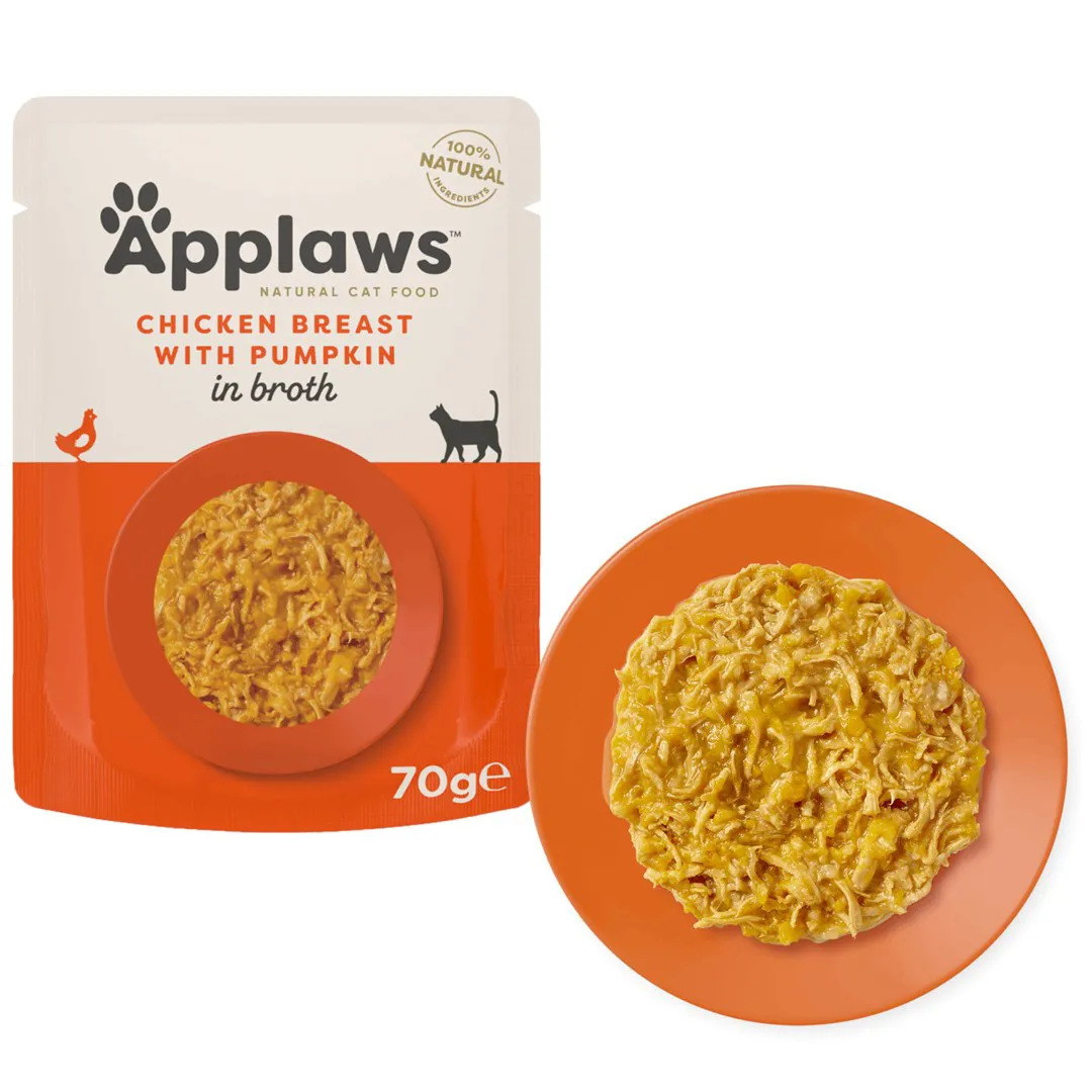 APPLAWS Chicken breast with pumpkin in broth - šlapias kačių maistas - 70g