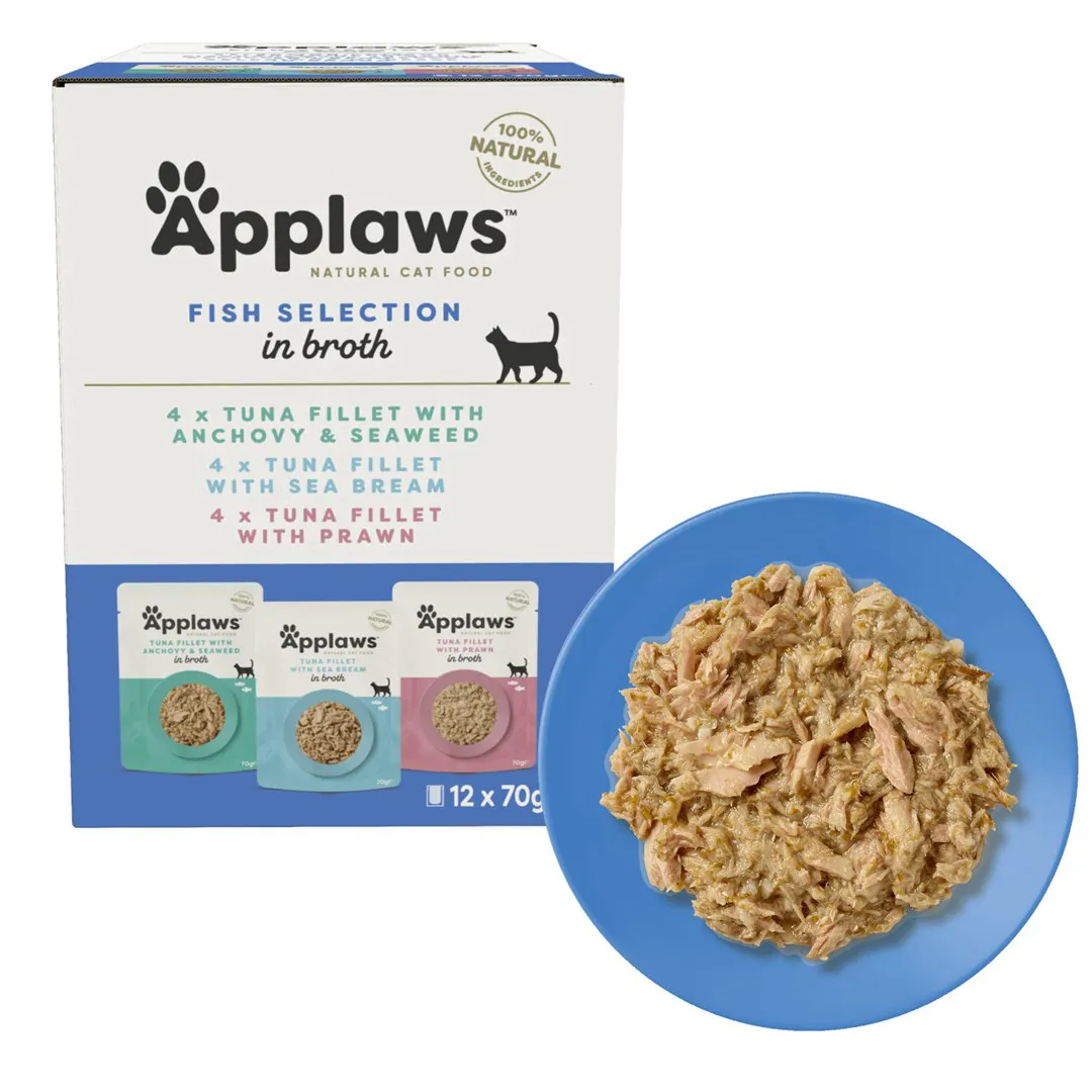 APPLAWS Fish selection multipack in broth - šlapias kačių maistas - 12x70g