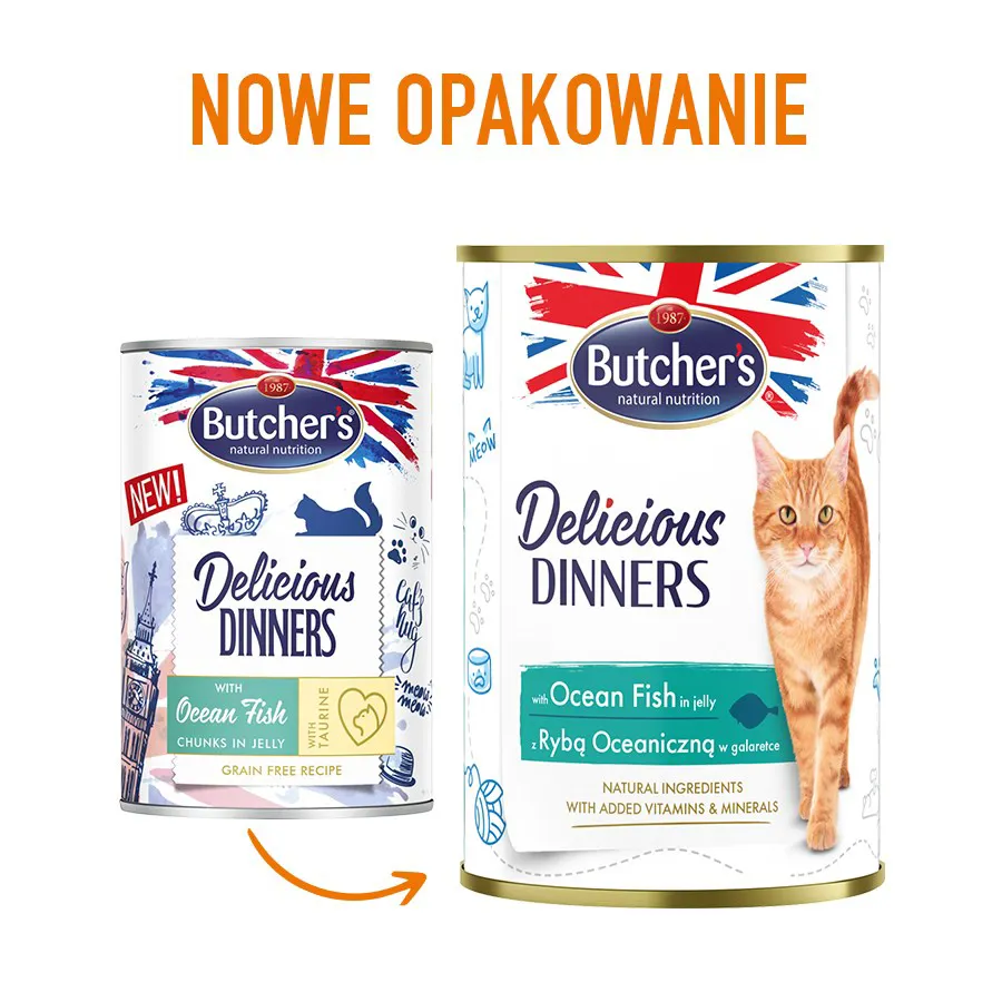 BUTCHER'S Delicious dinners Ocean Fish Chunks in jelly - drėgno kačių ėdalo - 400 g