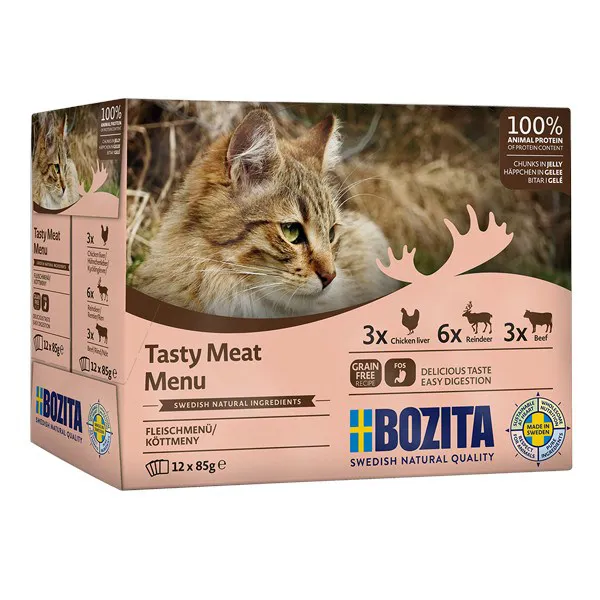 BOZITA Tasty meat menu Multibox Skonių mišinys želėje - Šlapias kačių maistas - 12 x 85g