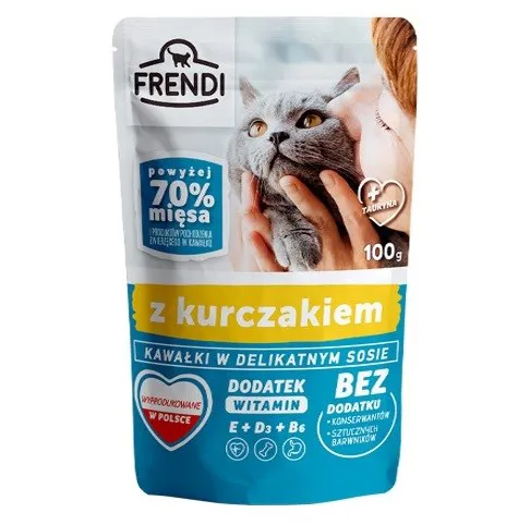 FRENDI Gabalėliai padaže su vištiena - drėgno kačių ėdalo - 100 g