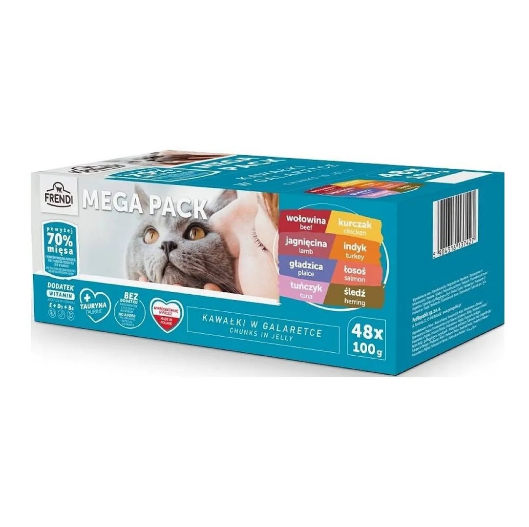 FRENDI Mega Pack Chunks in jelly - šlapias kačių maistas - 48x100g