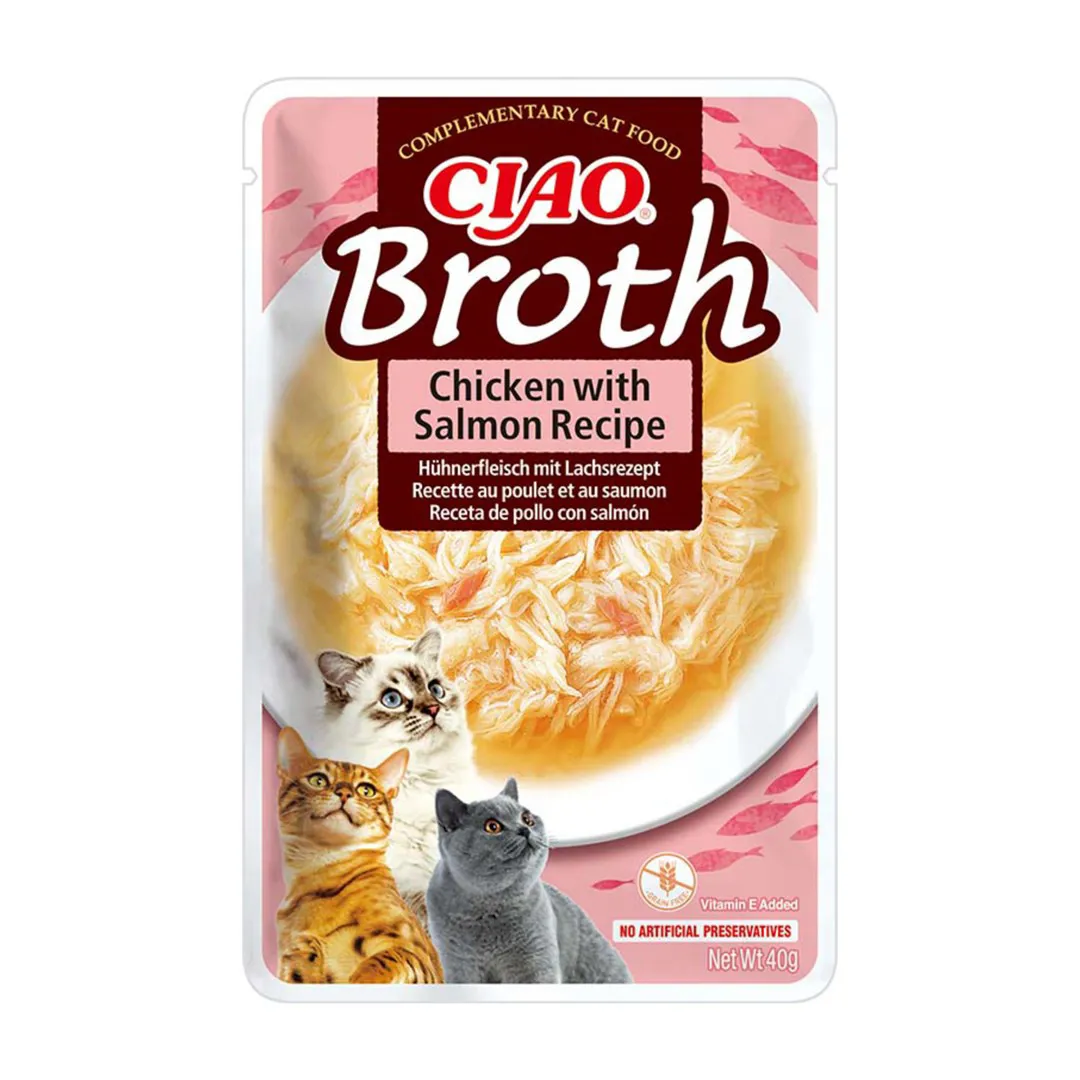 INABA Ciao Broth with chicken, salmon, tuna and scallop - skanėstas katėms - 10x40g