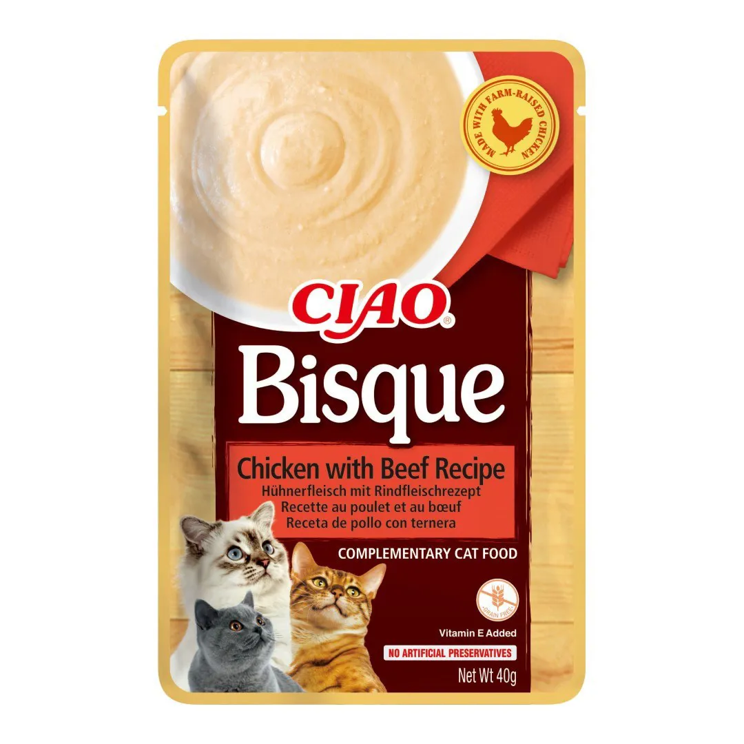 INABA Ciao Bisque Creamy soup with chicken, beef and fish - skanėstas katėms - 10x40g