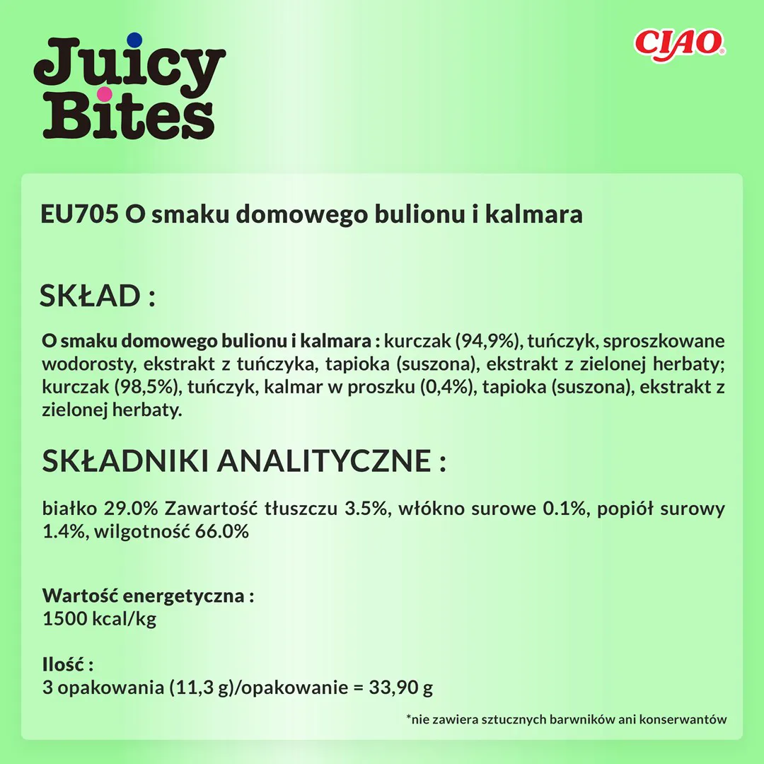 INABA Juicy Bites Homestyle broth and Calamari - skanėstas katėms - 3x11,3 g