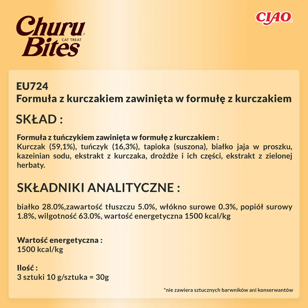 INABA Churu Bites Chicken recipe wraps - skanėstas katėms - 3x10 g