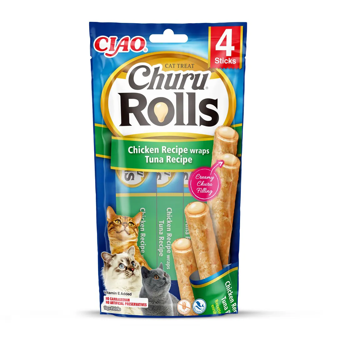 INABA Churu Rolls Chicken recipe wraps Tuna recipe - skanėstas katėms - 4x10 g