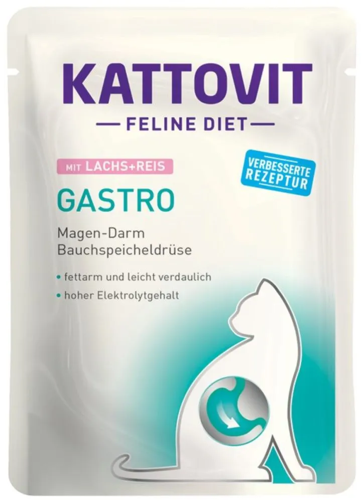 KATTOVIT Feline Diet Gastro Salmon with rice - šlapias kačių maistas - 85g
