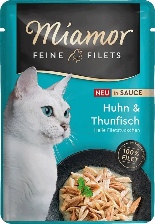 MIAMOR Fine Filets Chicken with tuna in sauce - šlapias kačių maistas - 100g