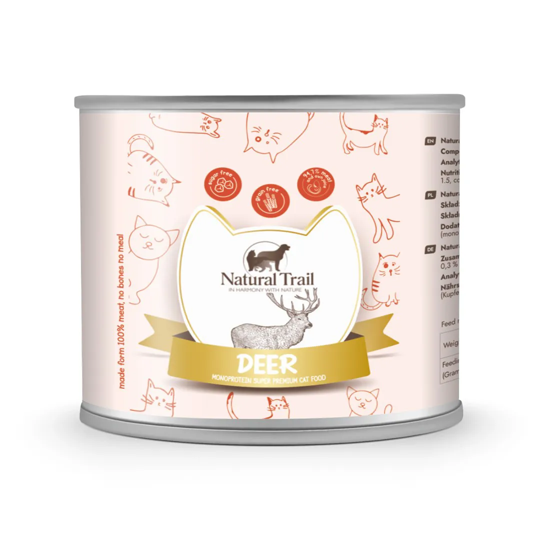 NATURAL TRAIL Monoprotein Deer - šlapias kačių maistas - 185g
