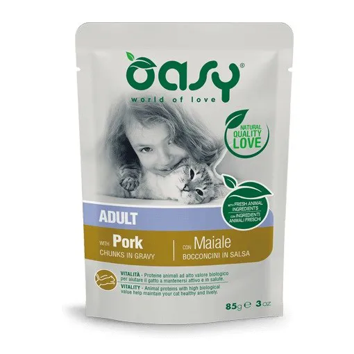 OASY Chunks in gravy Pork - šlapias kačių maistas - 85g