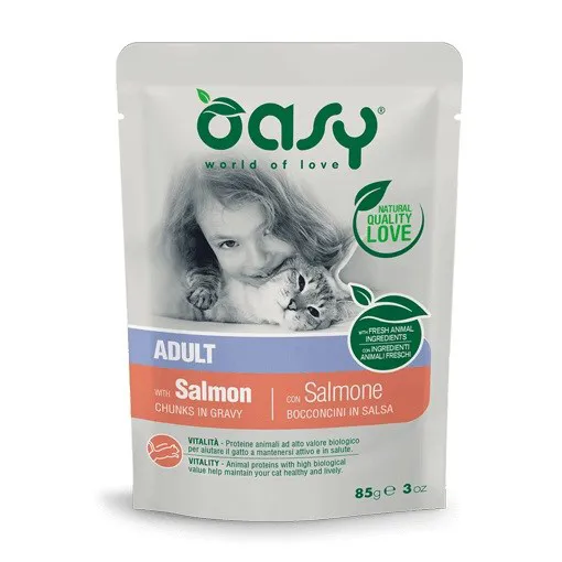 OASY Chunks in gravy Salmon - šlapias kačių maistas - 85g