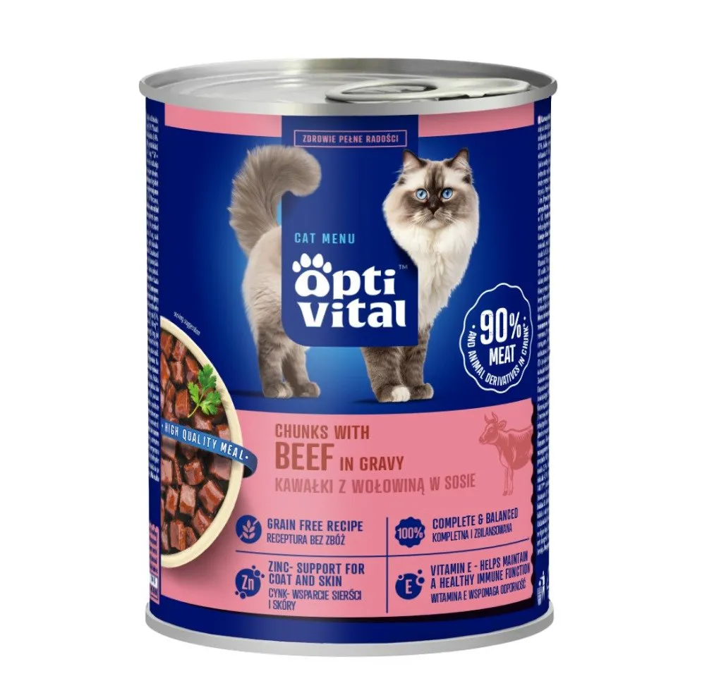 OPTIVITAL Beef in gravy - šlapias kačių maistas - 415g