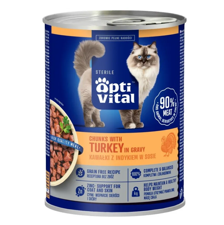 OPTIVITAL Sterile Chunks with turkey in gravy - šlapias kačių maistas - 415g