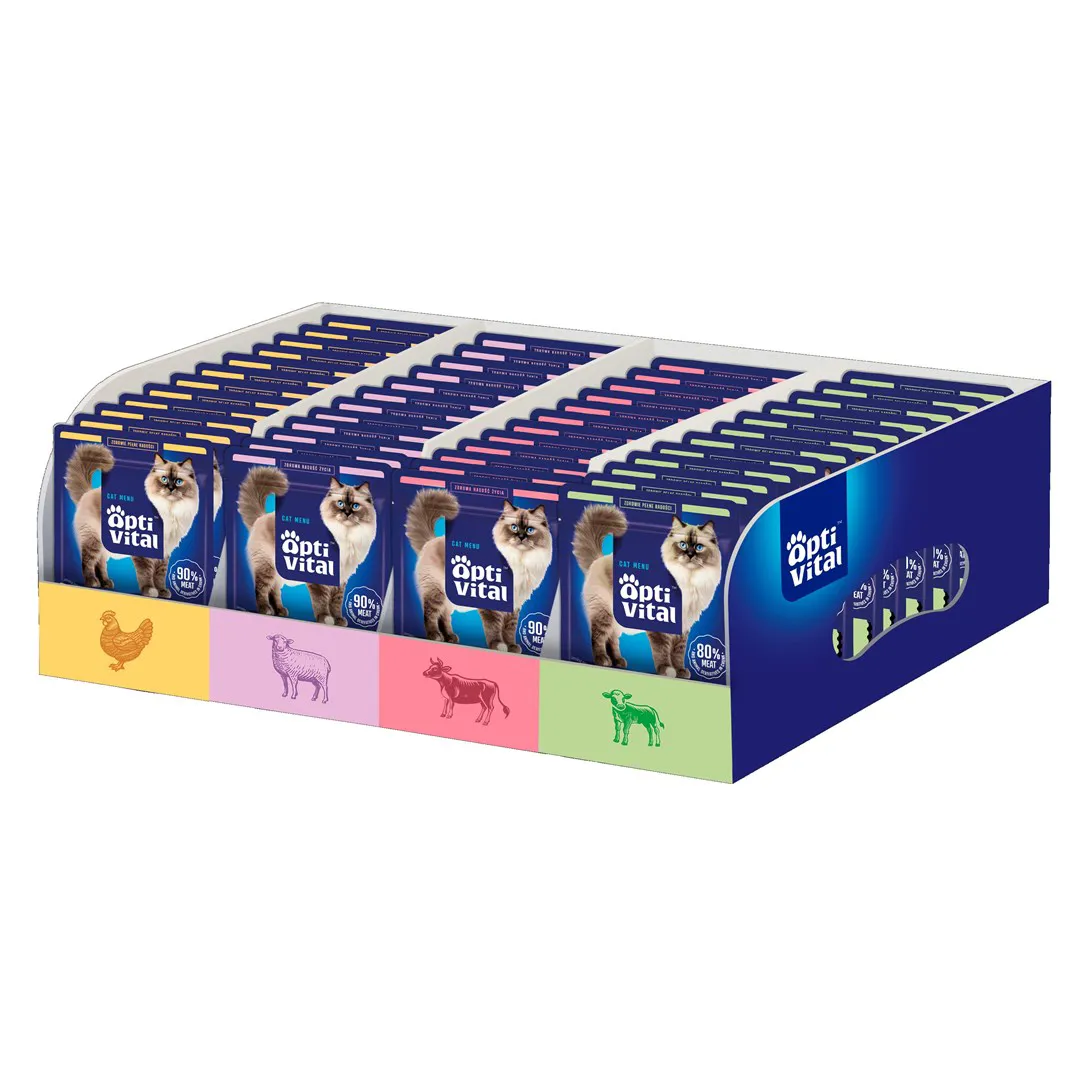 OPTIVITAL Mousse Beef, chicken, turkey, salmon - šlapias kačių maistas - 112x85g