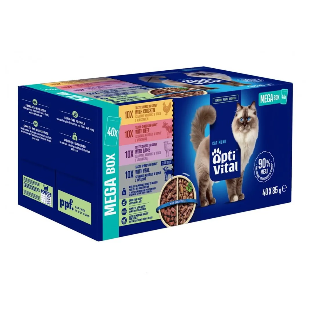 OPTIVITAL Mousse Beef, chicken, turkey, salmon - šlapias kačių maistas - 40x85g