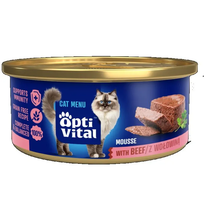 OPTIVITAL Fluffy mousse with beef - šlapias kačių maistas - 85g