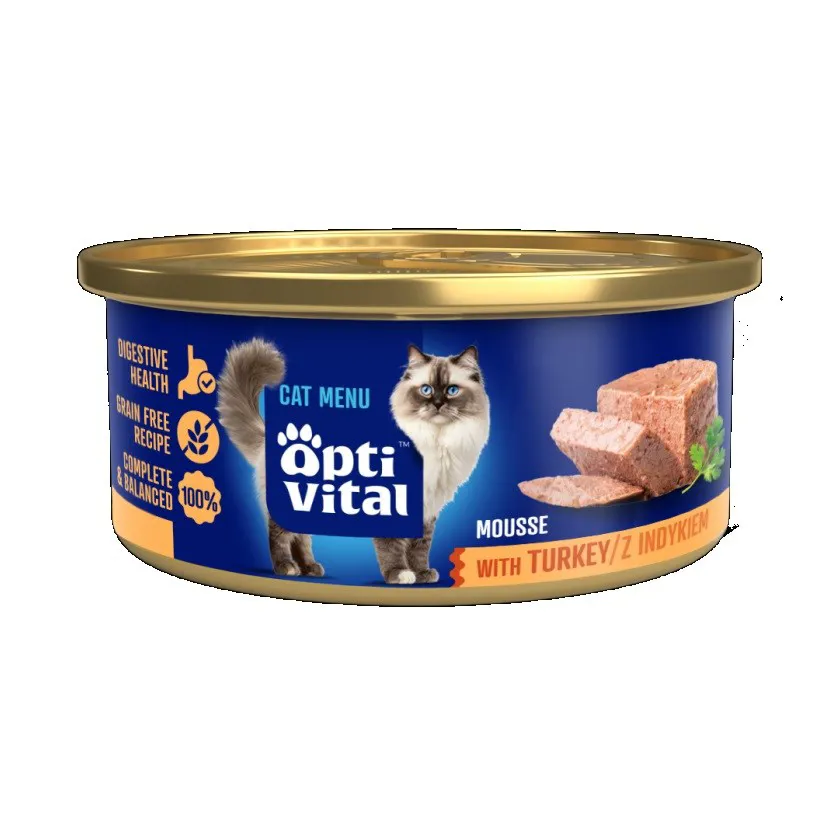 OPTIVITAL Fluffy mousse with turkey - šlapias kačių maistas - 85g