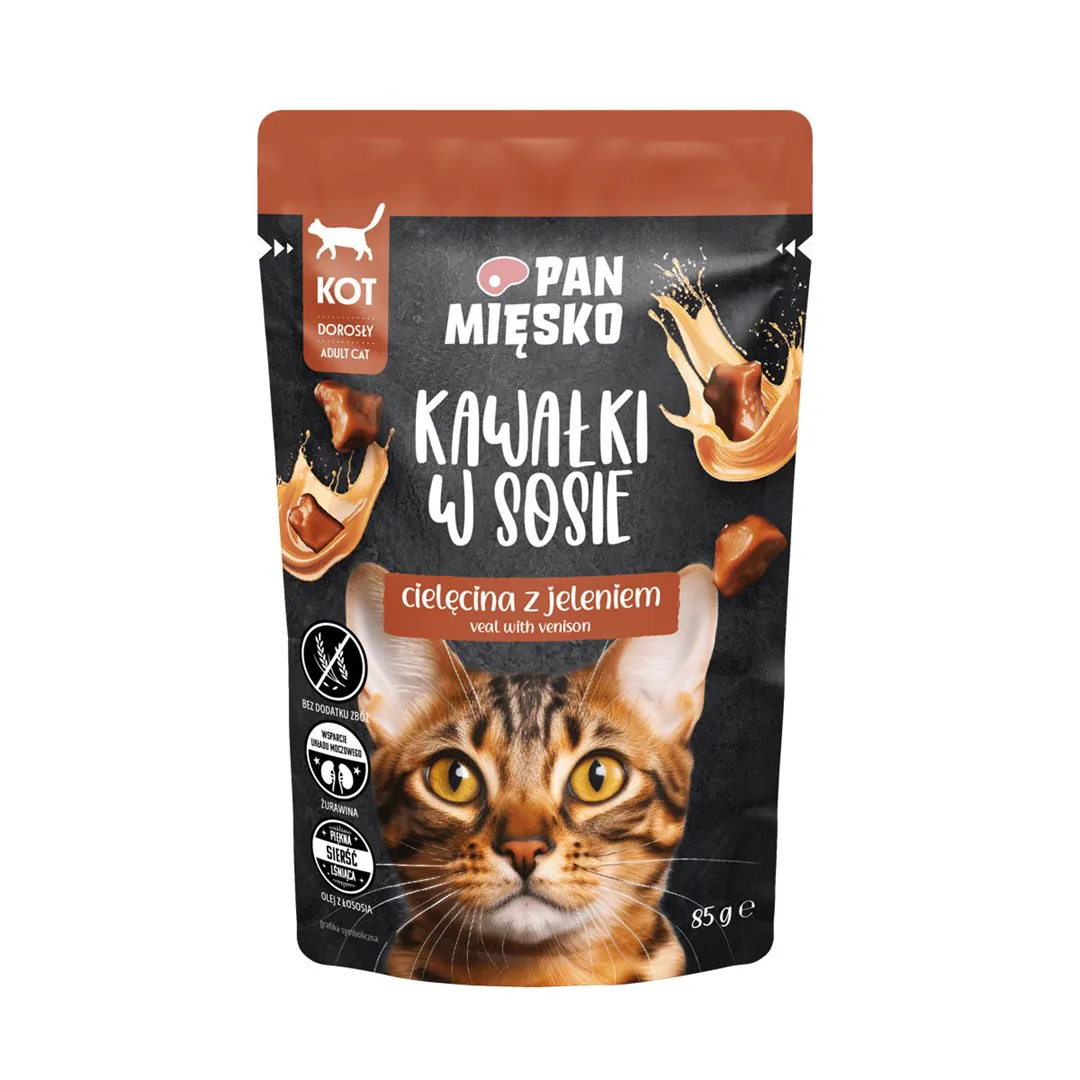 PAN MIĘSKO Pieces in sauce Veal with deer - šlapias kačių maistas - 85g