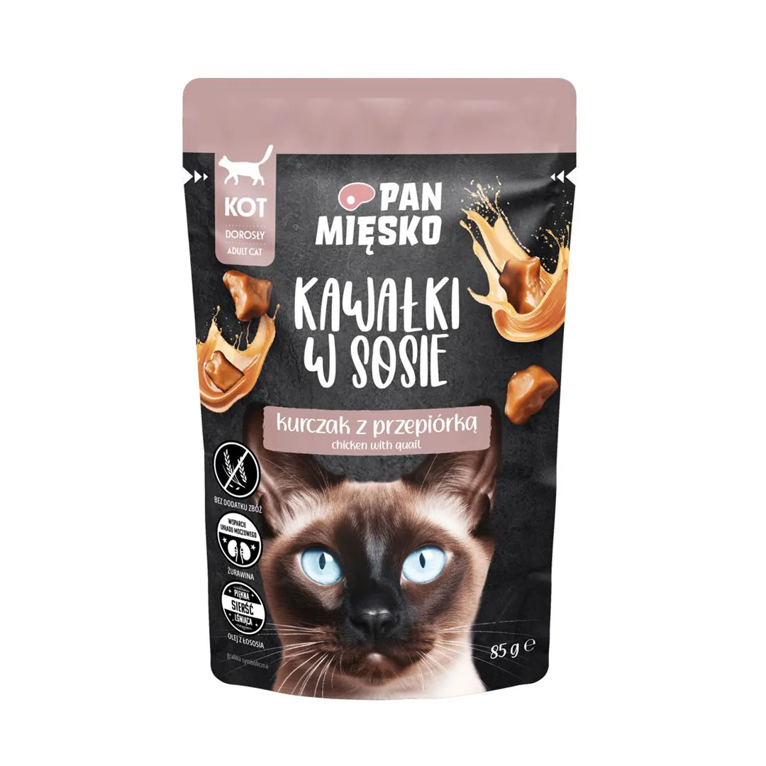 PAN MIĘSKO Pieces in sauce Chicken with quail - šlapias kačių maistas - 85g