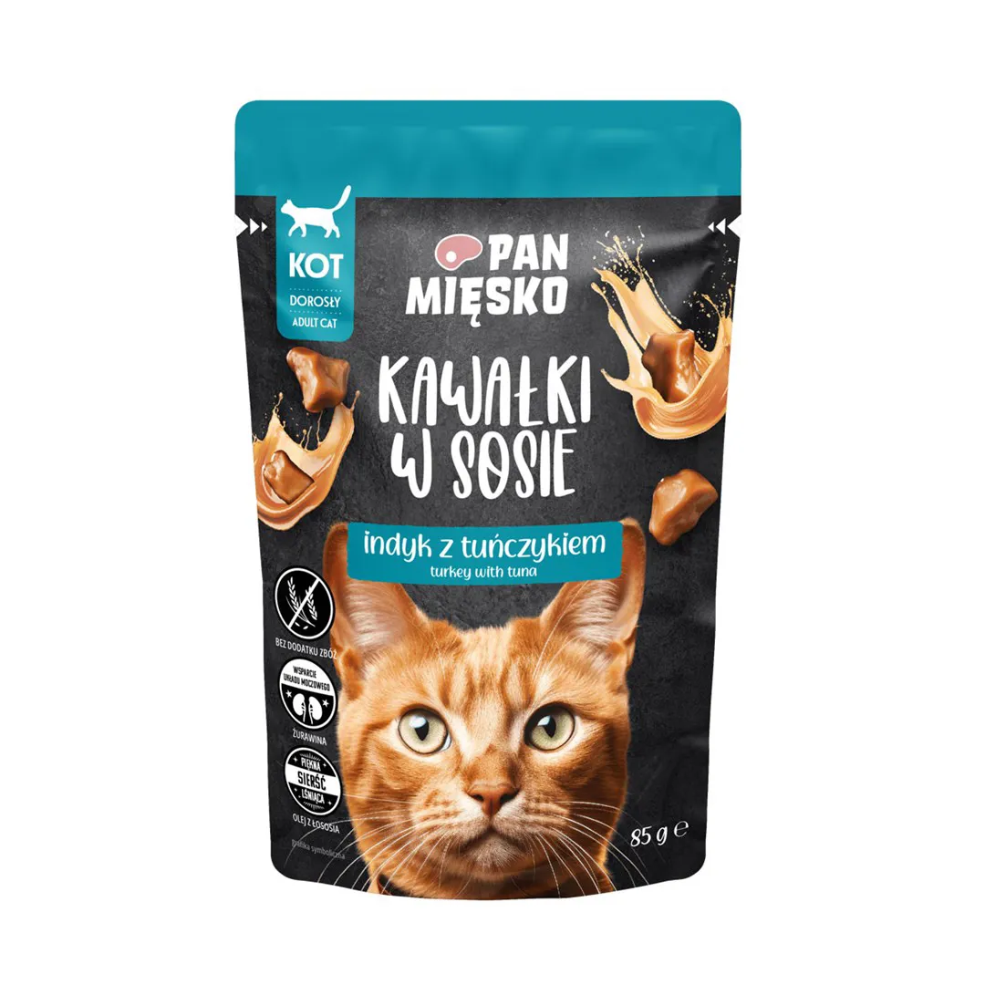 PAN MIĘSKO Pieces in sauce Turkey with tuna - šlapias kačių maistas - 85g