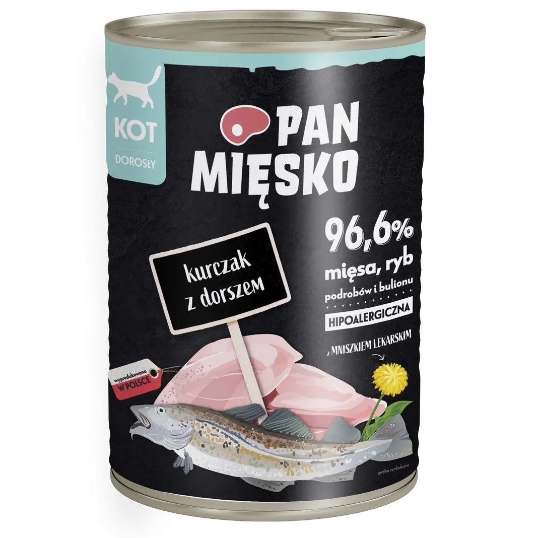PAN MIĘSKO Chicken with cod - šlapias kačių maistas - 400g