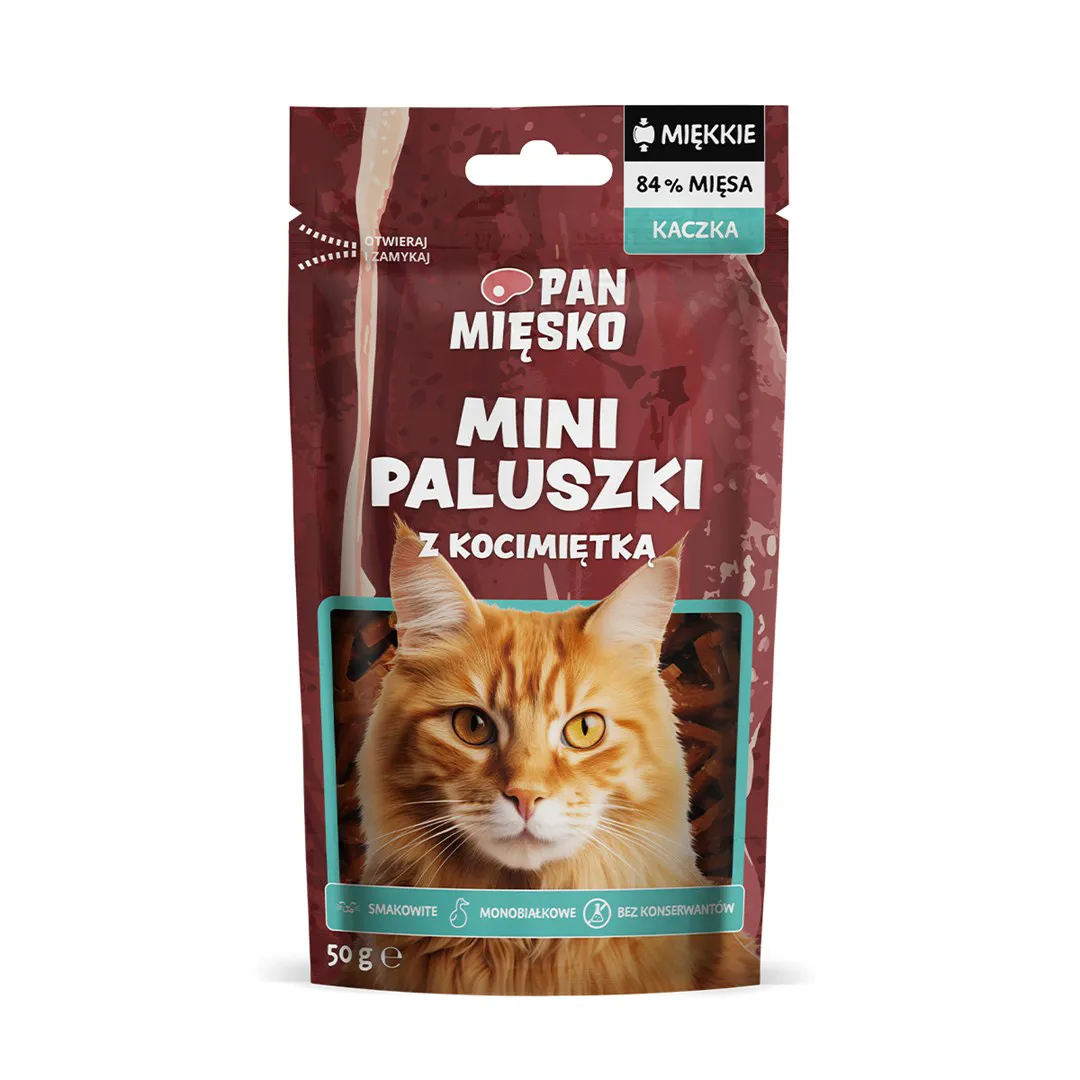 PAN MIĘSKO Mini duck sticks with catnip - skanėstas katėms - 50g