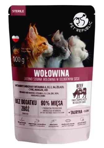PET REPUBLIC Sterile Jautiena smulkiai pjaustyta - drėgno kačių ėdalo- 100 g