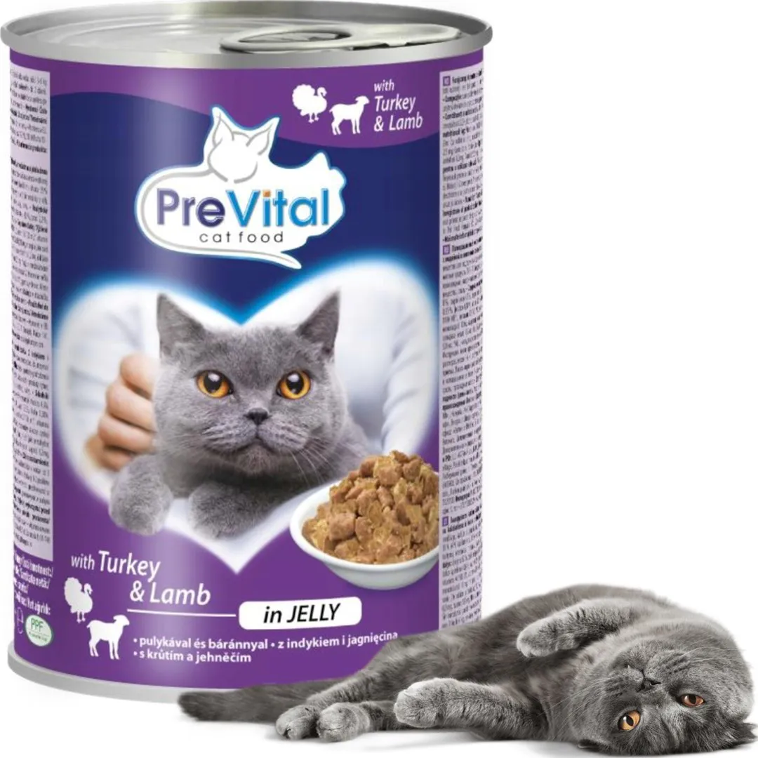 PREVITAL Turkey with lamb in jelly - šlapias kačių maistas - 2x415g