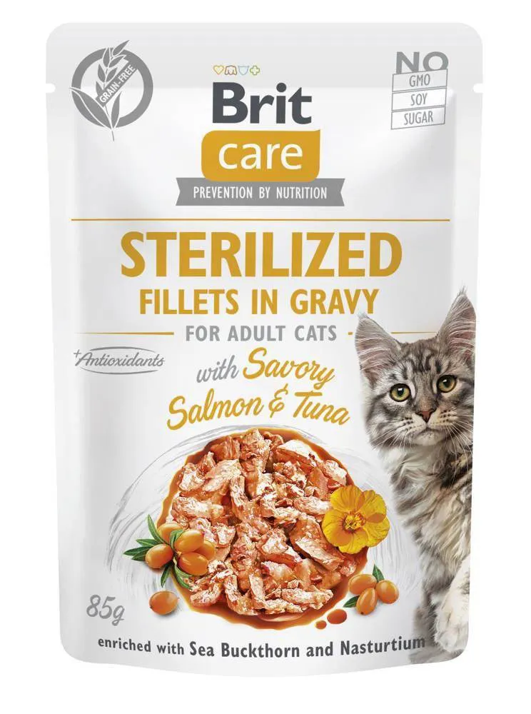 BRIT Care Cat Sterilized Salmon&Tuna Pouch - šlapias kačių maistas - 85 g