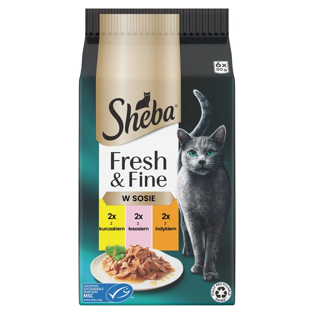 SHEBA Fresh & Fine Meat Dishes in Sauce - šlapias kačių maistas - 6x50g