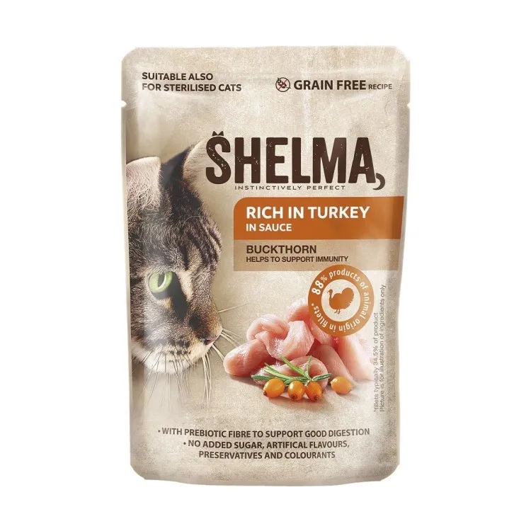 SHELMA Rich in turkey in sauce - šlapias kačių maistas - 85g