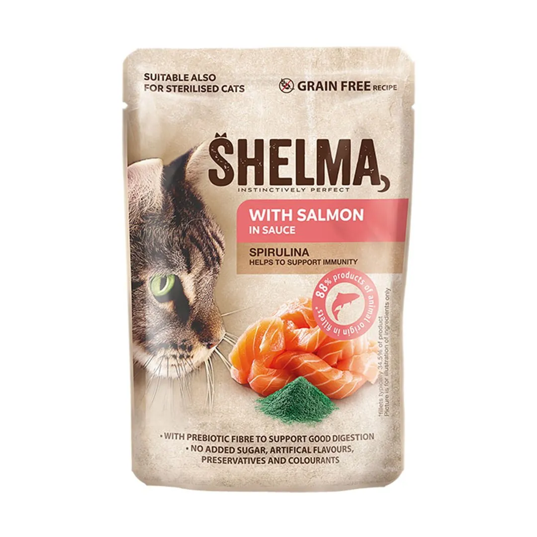 SHELMA with salmon, cod, chicken and beef in sauce - šlapias kačių maistas - 12x85g